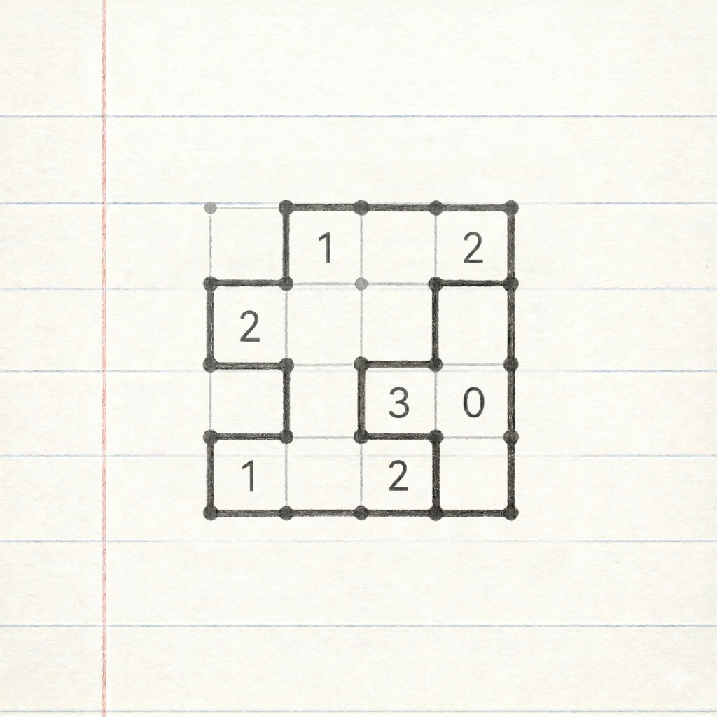 LineLoop — a pencil-drawn loop puzzle on lined paper